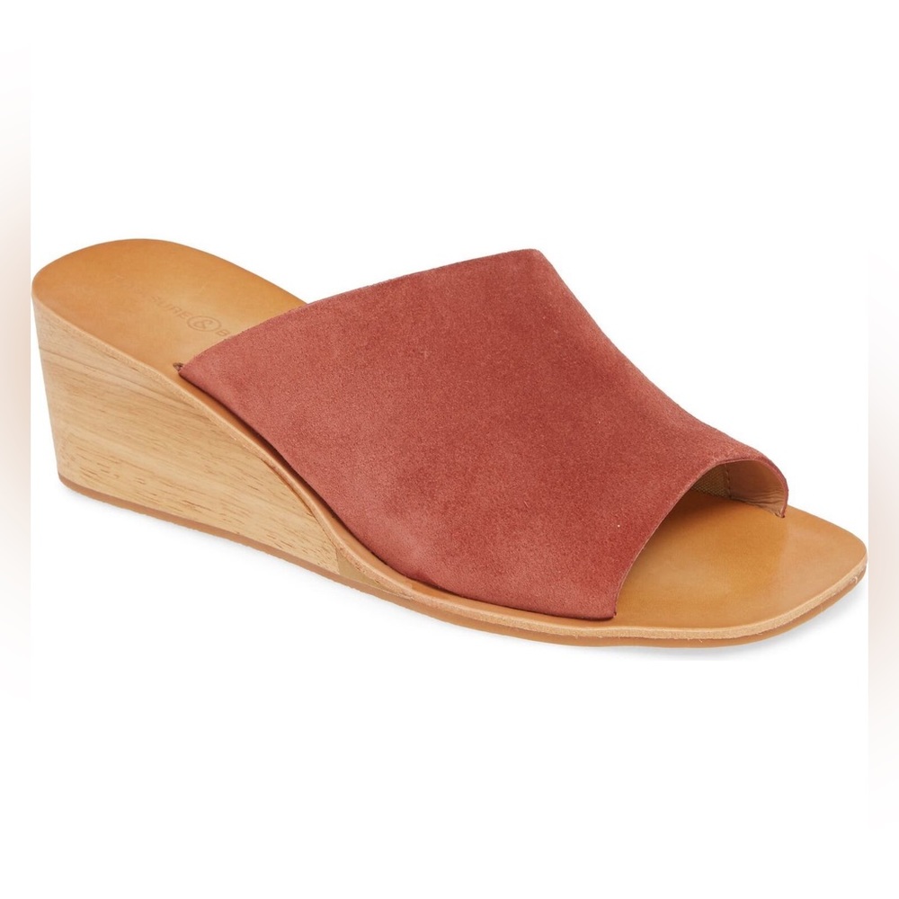 Treasure Bond Women Wooden Wedge Slides 10 Suede